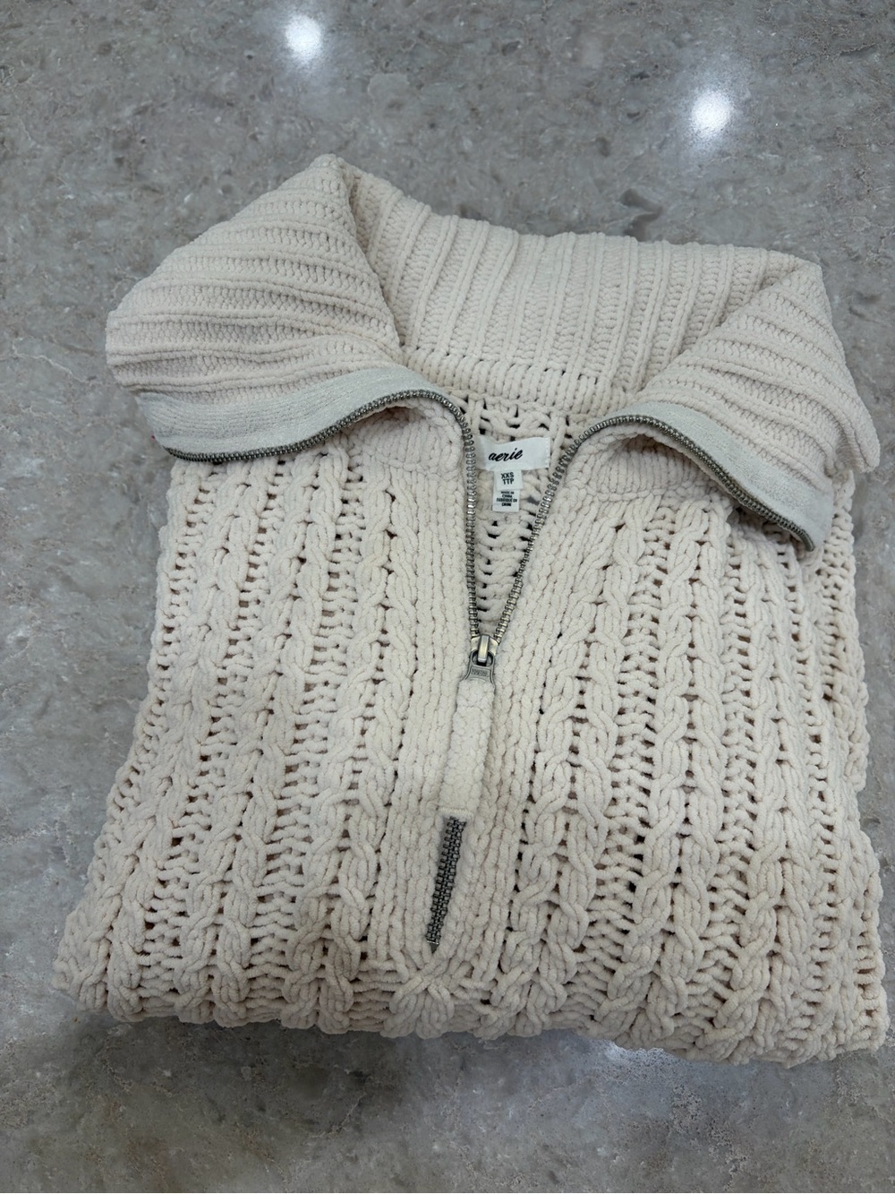 aerie Cream Cable Knit Half-Zip Sweater